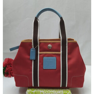 Coach Chelsea Red Nylon Double Handles Tote Zipper Closure Bag